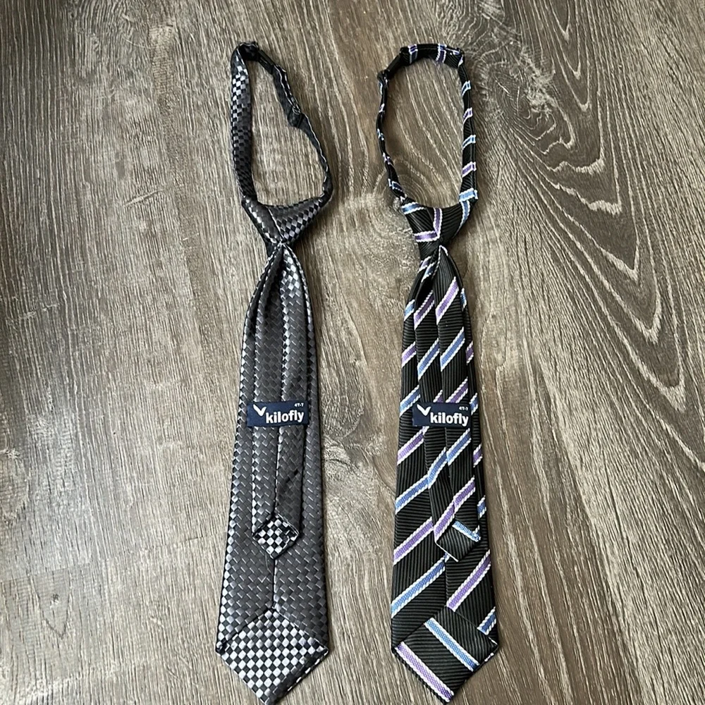 BOYS TIES SET OF TWO DARK GREY PURPLE STRIPE 4T-7 Kilofly